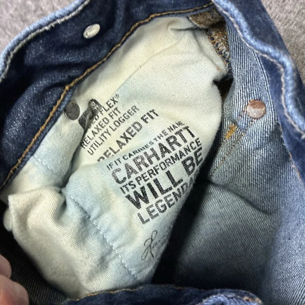 Carhartt Logger Jeans 42x32 Denim Double Knee Work Pants‎ Rare Distressed